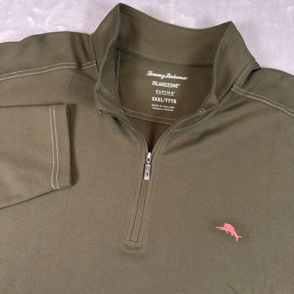 Tommy Bahama IslandZone Supima Olive Green Quarter Zip Pullover XXXL 3XL 1945